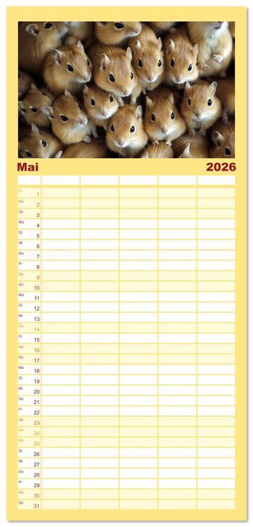 Produktbild: Familienplaner 2026 - Kuschelblicke mit 5 Spalten (Wandkalender, 21 x 45 cm) CALVENDO