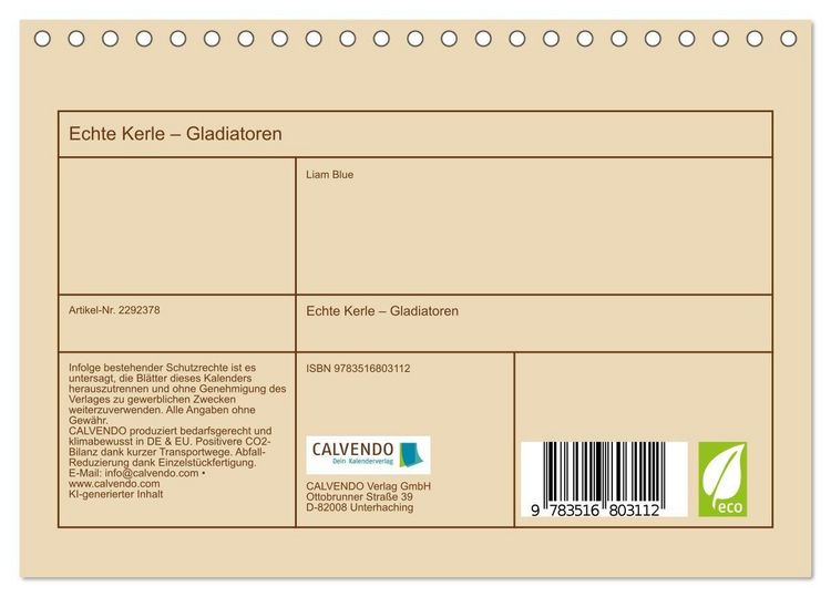Produktbild: Echte Kerle &ndash; Gladiatoren (Tischkalender 2027 DIN A5 quer), CALVENDO Monatskalender