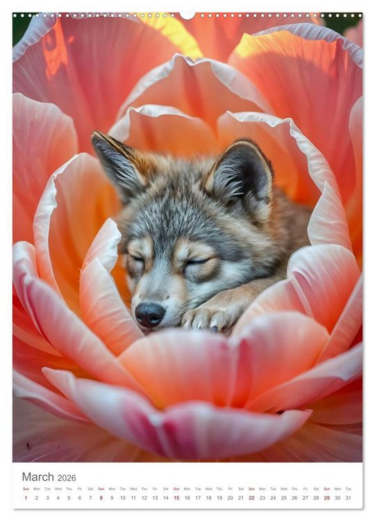 Produktbild: Forest babies asleep in flowers (Wall Calendar 2026 DIN A2 portrait), CALVENDO 12 Month Wall Calendar