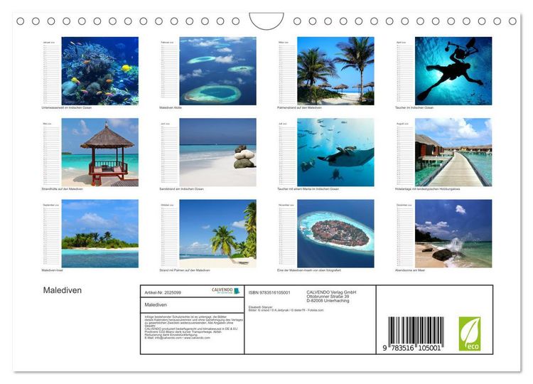 Produktbild: Malediven (Wandkalender 2026 DIN A4 quer), CALVENDO Monatskalender