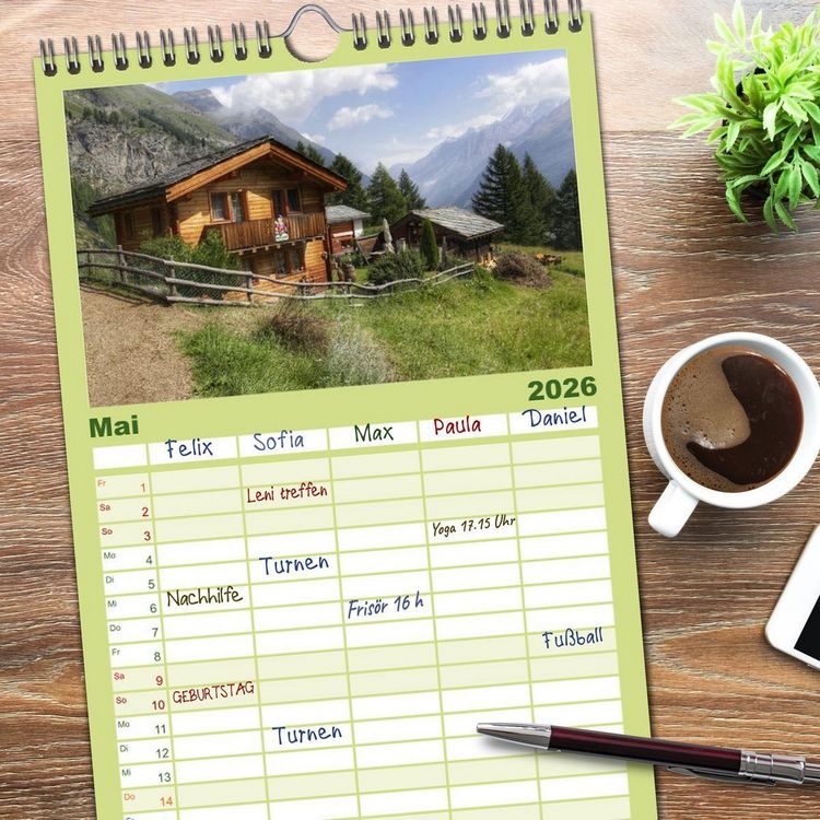 Produktbild: Familienplaner 2026 - Zauber der Berglandschaft mit 5 Spalten (Wandkalender, 21 x 45 cm) CALVENDO