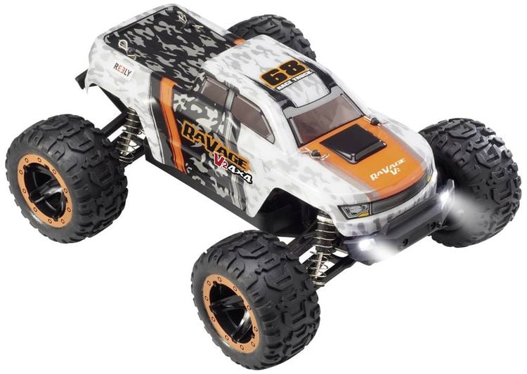 Produktbild: Reely RaVage 4x4 V2 Orange/Wei&szlig; Brushed 1:16 RC Modellauto Elektro Monstertruck Allradantrieb (4WD) RtR 2,4 GHz inkl. Akku und Ladekabel