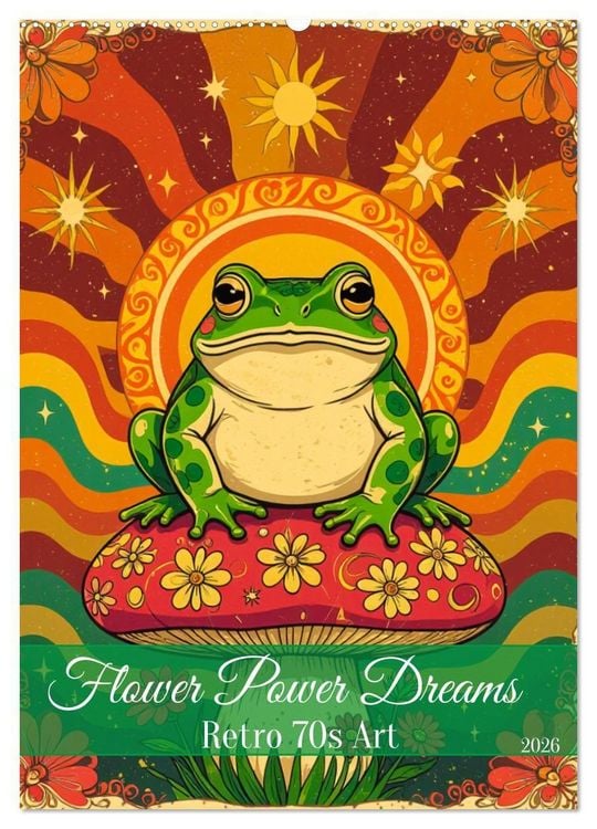 Produktbild: Flower Power Dreams - Retro 70s Art (Wandkalender 2026 DIN A2 hoch), CALVENDO Monatskalender