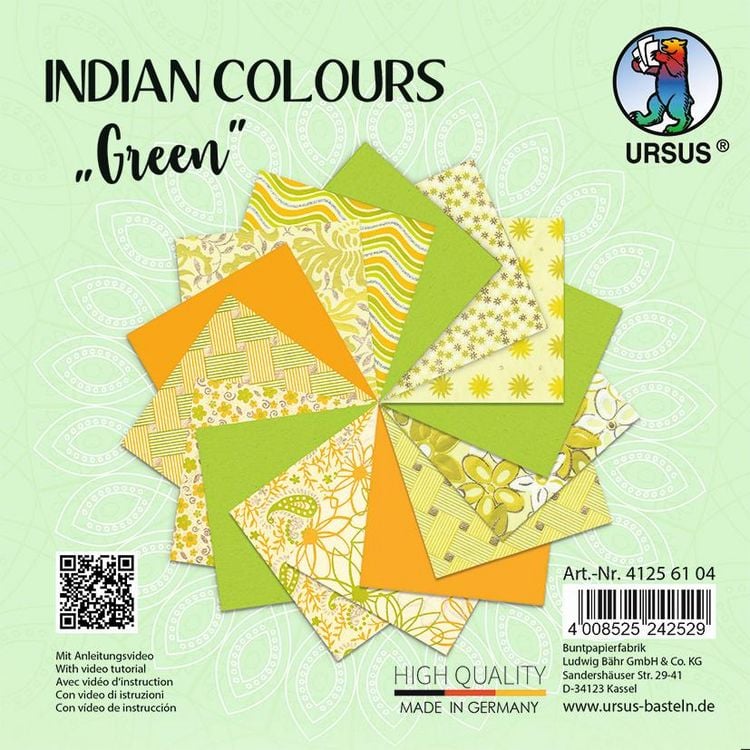 Produktbild: URSUS Spezialpapiere Indian Colours, green, 13,7 x 13,7 cm, 10 Blatt