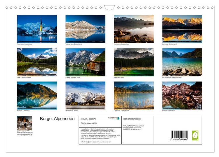 Produktbild: Berge. Alpenseen (Wandkalender 2026 DIN A3 quer), CALVENDO Monatskalender