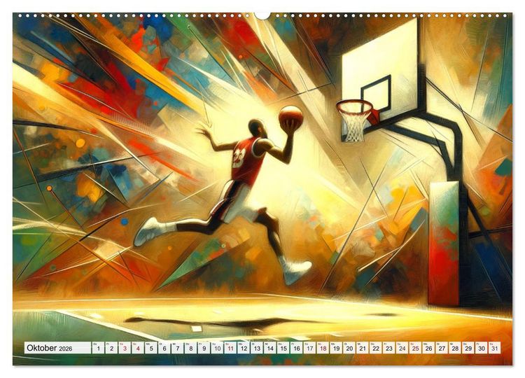 Produktbild: Basketball Expressionismus - Kunstvolle KI Interpretationen des Courts (Wandkalender 2026 DIN A2 quer), CALVENDO Monatskalender
