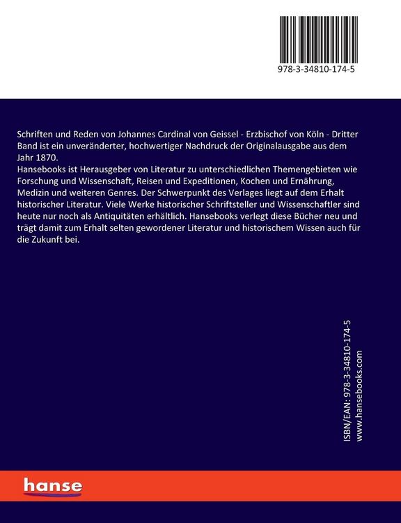 Produktbild: Schriften und Reden von Johannes Cardinal von Geissel