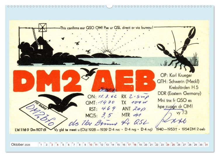 Produktbild: Amateurfunk in der DDR - Historische QSL-Karten (Wandkalender 2026 DIN A2 quer), CALVENDO Monatskalender