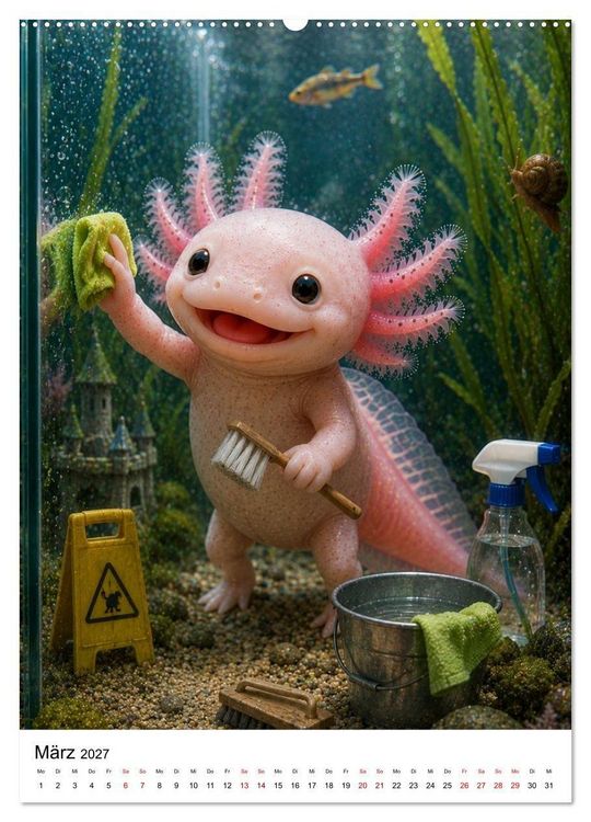 Produktbild: Axolotl durchs ganze Jahr (hochwertiger Premium Wandkalender 2027 DIN A2 hoch), Kunstdruck in Hochglanz