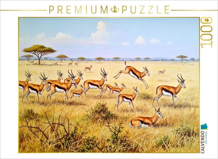 Produktbild: CALVENDO Puzzle Springb&ouml;cke mit Jungtieren als Gem&auml;lde | 1000 Teile Lege-Gr&ouml;&szlig;e 64x48cm Foto-Puzzle f&uuml;r gl&uuml;ckliche Stunden