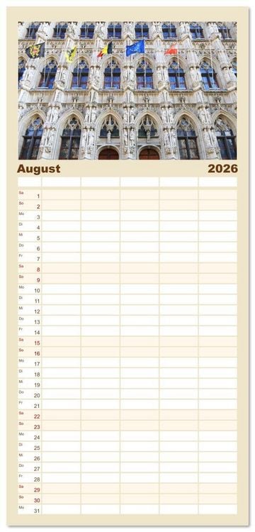 Produktbild: Familienplaner 2026 - Bezauberndes L&ouml;wen in Belgien mit 5 Spalten (Wandkalender, 21 x 45 cm) CALVENDO