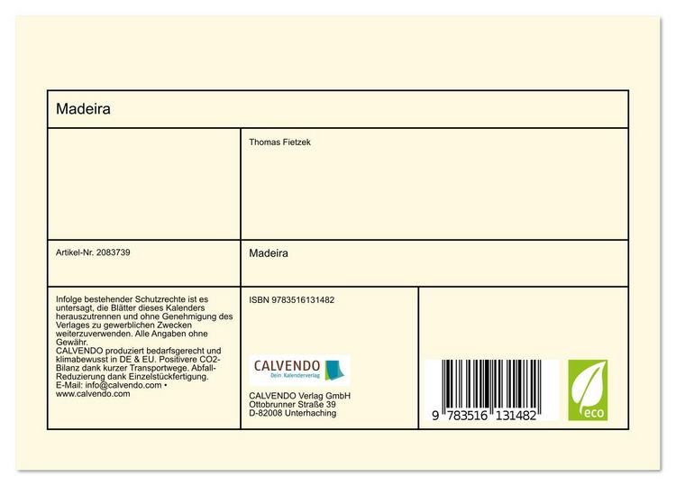 Produktbild: Madeira (Tischkalender 2026 DIN A5 quer), CALVENDO Monatskalender