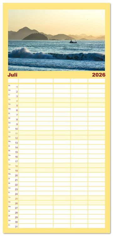 Produktbild: Familienplaner 2026 - An Rio's Str&auml;nden mit 5 Spalten (Wandkalender, 21 x 45 cm) CALVENDO