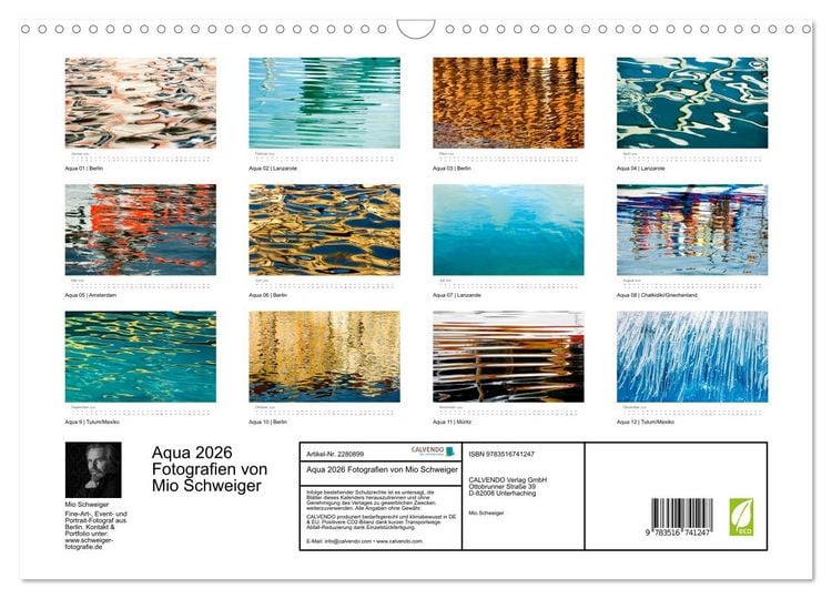 Produktbild: Aqua 2026 Fotografien von Mio Schweiger (Wandkalender 2026 DIN A3 quer), CALVENDO Monatskalender