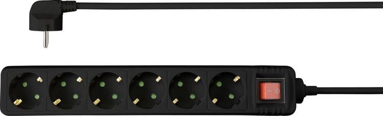Produktbild: Sygonix SY-4891002 Steckdosenleiste mit Schalter 6fach Schwarz Schutzkontakt 1St.
