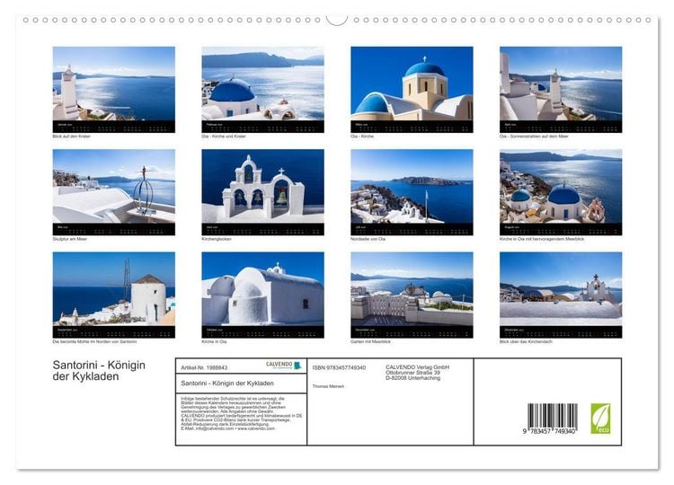 Produktbild: Santorini - K&ouml;nigin der Kykladen (hochwertiger Premium Wandkalender 2026 DIN A2 quer), Kunstdruck in Hochglanz