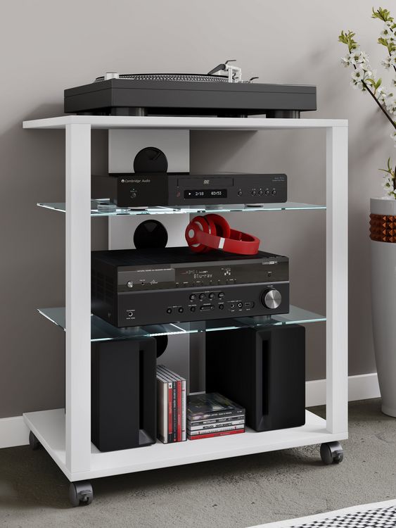 Produktbild: Hifi M&ouml;bel Rack Glas Phono Mediaregal Folas Rollen