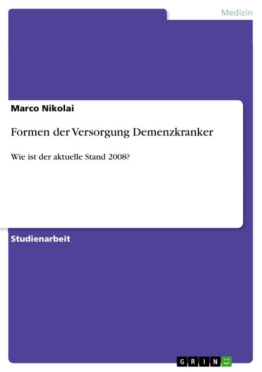 Produktbild: Formen der Versorgung Demenzkranker