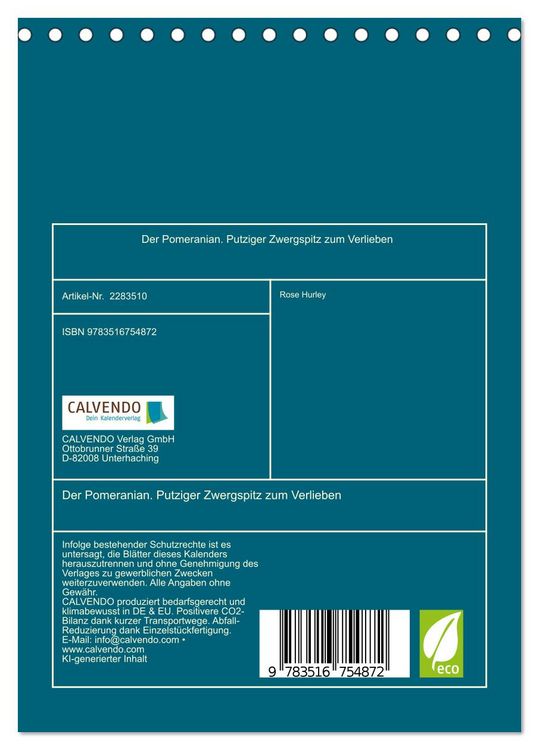 Produktbild: Der Pomeranian. Putziger Zwergspitz zum Verlieben (Tischkalender 2027 DIN A5 hoch), CALVENDO Monatskalender