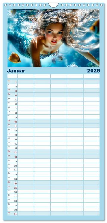 Produktbild: Familienplaner 2026 - Geheimnisvolle Meerjungfrau mit 5 Spalten (Wandkalender, 21 x 45 cm) CALVENDO