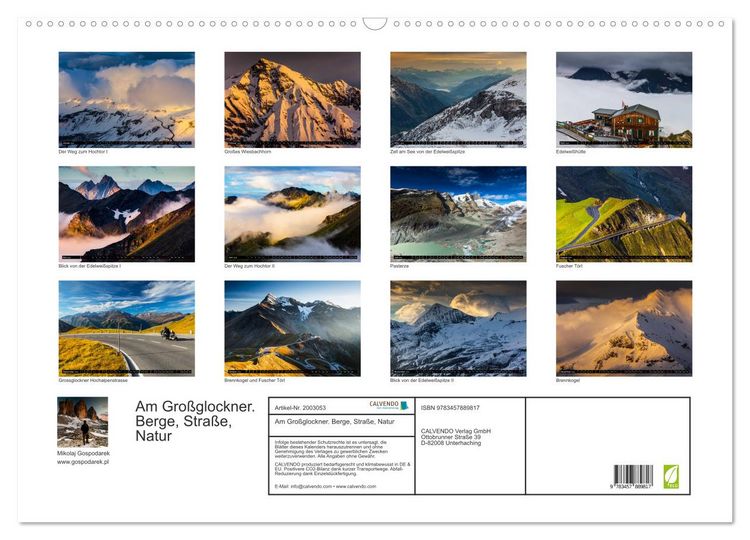 Produktbild: Am Gro&szlig;glockner. Berge, Stra&szlig;e, Natur (Wandkalender 2026 DIN A2 quer), CALVENDO Monatskalender