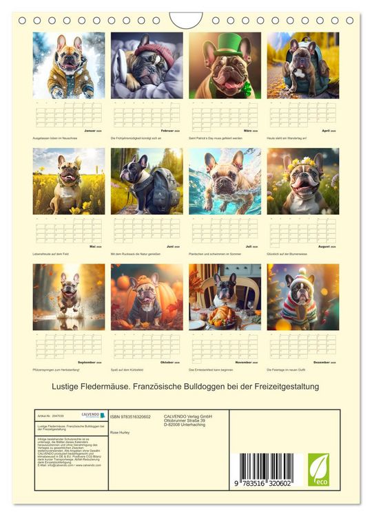 Produktbild: Lustige Flederm&auml;use. Franz&ouml;sische Bulldoggen bei der Freizeitgestaltung (Wandkalender 2026 DIN A4 hoch), CALVENDO Monatskalender
