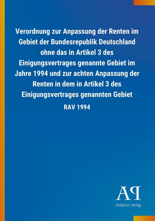 Produktbild: Verordnung zur Anpassung der Renten im Gebiet der Bundesrepu