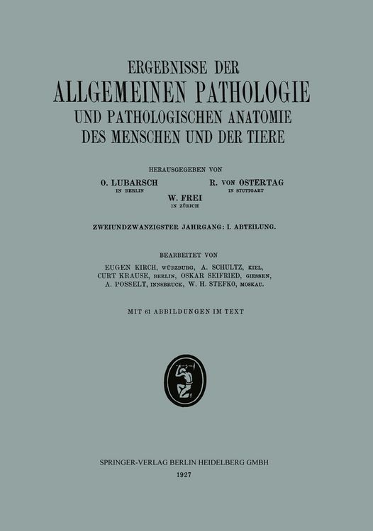 Produktbild: Ergebnisse der Allgemeinen Pathologie und Pathologischen Anatomie des Menschen und der Tiere