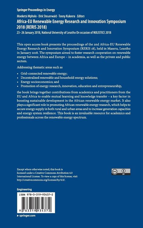 Produktbild: Africa-EU Renewable Energy Research and Innovation Symposium 2018 (RERIS 2018)