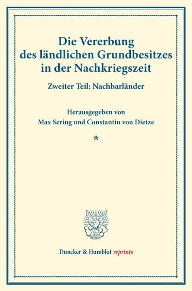 Produktbild: Die Vererbung des l&auml;ndlichen Grundbesitzes in der Nachkriegszeit.