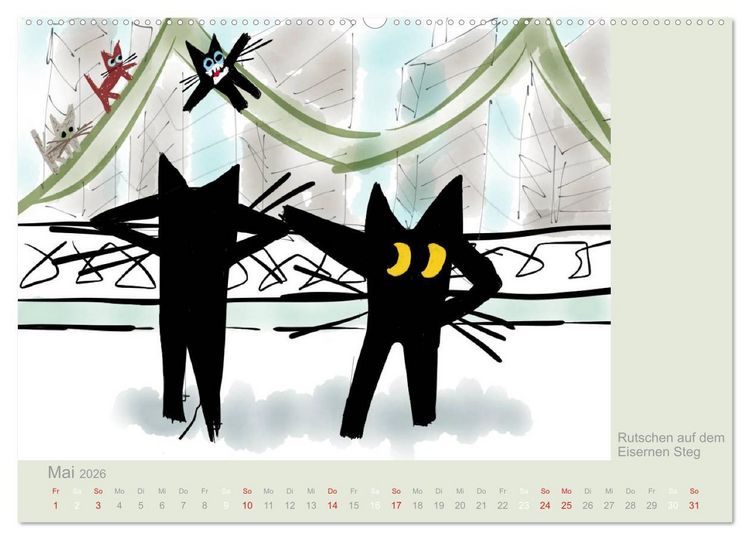 Produktbild: Frau Kami Katze entdeckt Frankfurt am Main (Wandkalender 2026 DIN A2 quer), CALVENDO Monatskalender