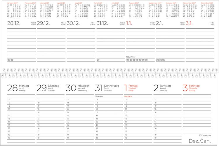 Produktbild: Tischquerkalender 1W/2S blau 2027