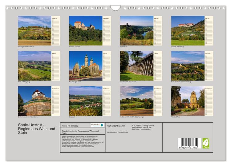 Produktbild: Saale-Unstrut - Region aus Wein und Stein (Wandkalender 2026 DIN A3 quer), CALVENDO Monatskalender