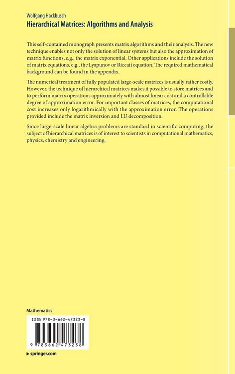 Produktbild: Hierarchical Matrices: Algorithms and Analysis