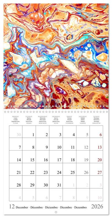 Produktbild: Explosion of colours - colourful Acrylic Pouring Paintings (Wall Calendar 2026 12 &times; 12 Inch) CALVENDO 12 Month Wall Calendar