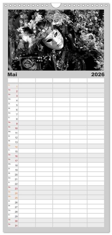 Produktbild: Familienplaner 2026 - BLACK 'N WHITE mit 5 Spalten (Wandkalender, 21 x 45 cm) CALVENDO
