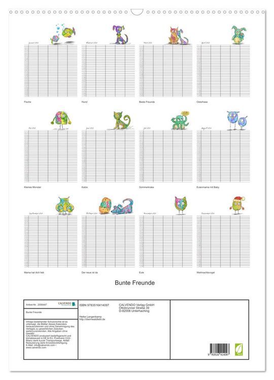 Produktbild: Bunte Freunde (Wandkalender 2026 DIN A2 hoch), CALVENDO Monatskalender