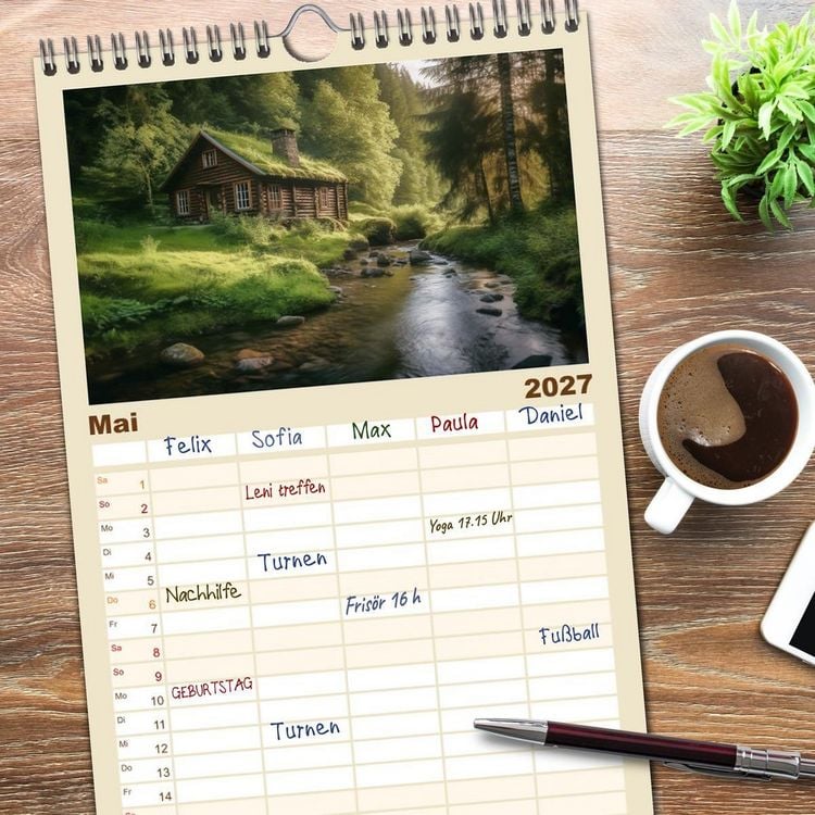 Produktbild: Familienplaner 2027 - H&uuml;ttenzauber - Ein visueller Streifzug durch Norwegens Wildnis mit 5 Spalten (Wandkalender, 21 x 45 cm) CALVENDO