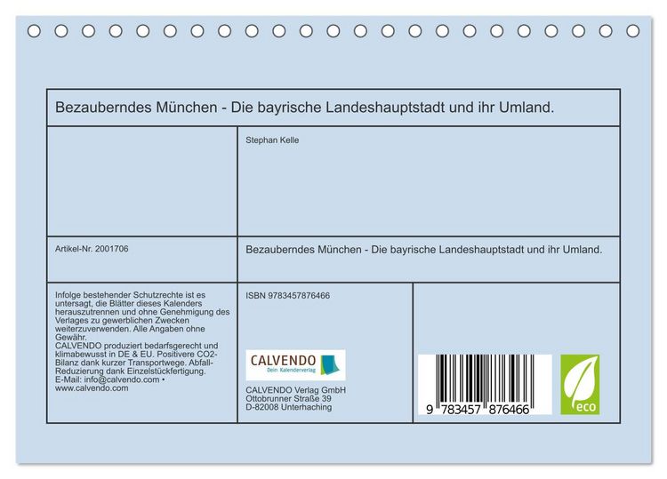 Produktbild: Bezauberndes M&uuml;nchen - Die bayrische Landeshauptstadt und ihr Umland. (Tischkalender 2026 DIN A5 quer), CALVENDO Monatskalender