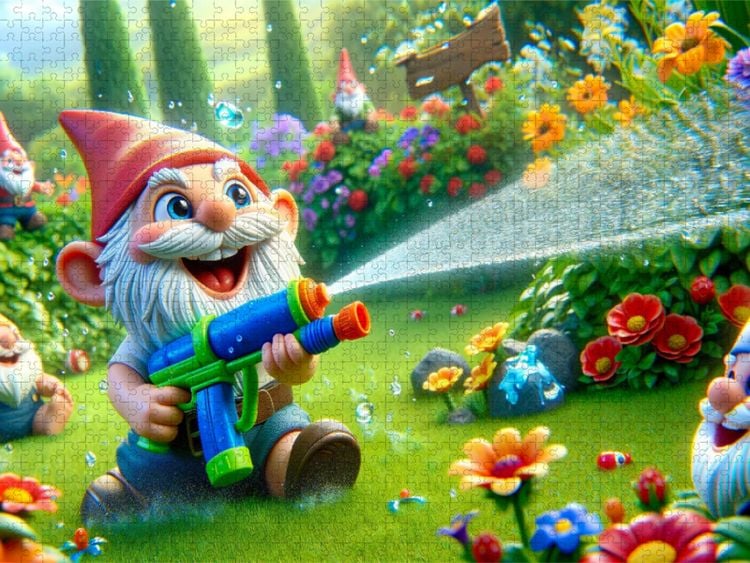Produktbild: CALVENDO Puzzle Sommerfreuden: Gartenzwerge und das spritzige Wasserspiel | 1000 Teile Lege-Gr&ouml;&szlig;e 64x48cm Foto-Puzzle f&uuml;r gl&uuml;ckliche Stunden