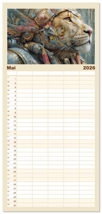 Produktbild: Familienplaner 2026 - Dieselpunk - Portraits von Menschen und Tieren mit 5 Spalten (Wandkalender, 21 x 45 cm) CALVENDO