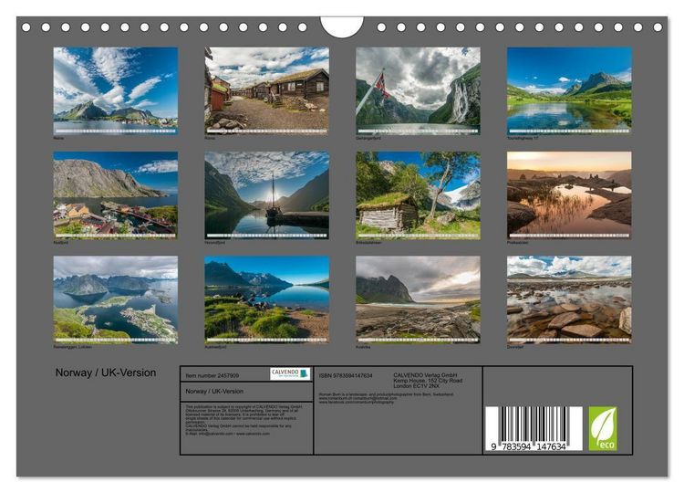 Produktbild: Norway / UK-Version (Wall Calendar 2027 DIN A4 landscape), CALVENDO 12 Month Wall Calendar