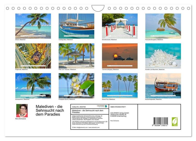 Produktbild: Malediven - die Sehnsucht nach dem Paradies (Wandkalender 2027 DIN A4 quer), CALVENDO Monatskalender