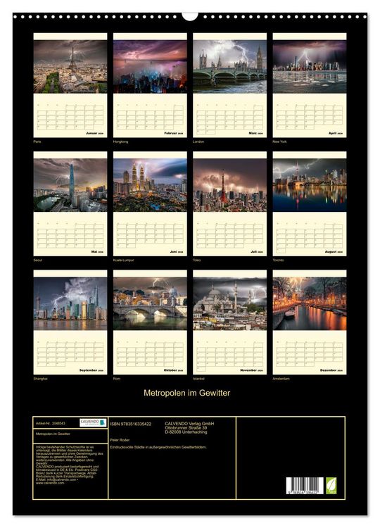Produktbild: Metropolen im Gewitter (Wandkalender 2026 DIN A2 hoch), CALVENDO Monatskalender