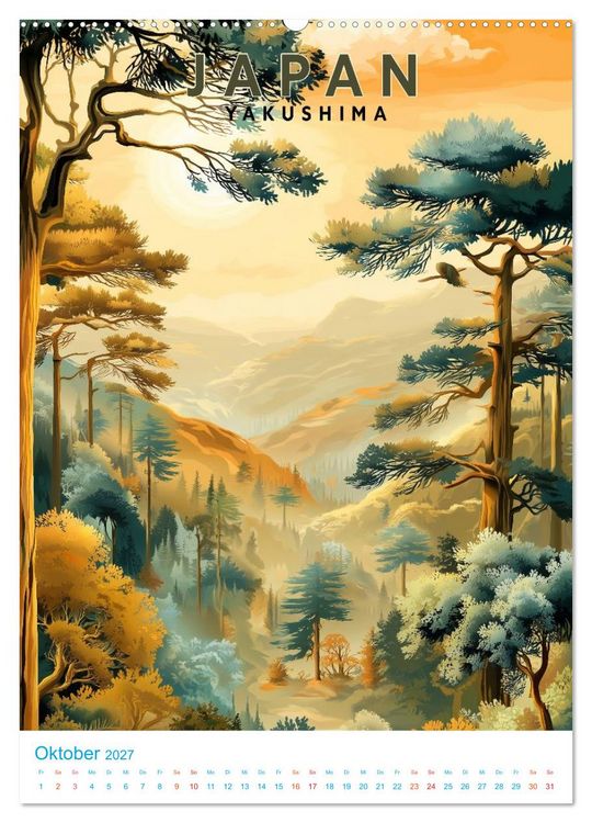 Produktbild: Japanische Inseln - Old School Poster Style (hochwertiger Premium Wandkalender 2027 DIN A2 hoch), Kunstdruck in Hochglanz