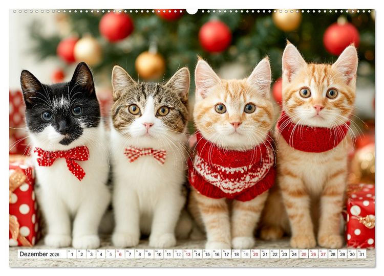 Produktbild: Katzenkalender - S&uuml;&szlig;e Katzen begleiten dich durch alle Jahreszeiten (Wandkalender 2026 DIN A2 quer), CALVENDO Monatskalender
