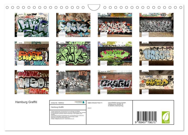 Produktbild: Hamburg Graffiti (Wandkalender 2026 DIN A4 quer), CALVENDO Monatskalender