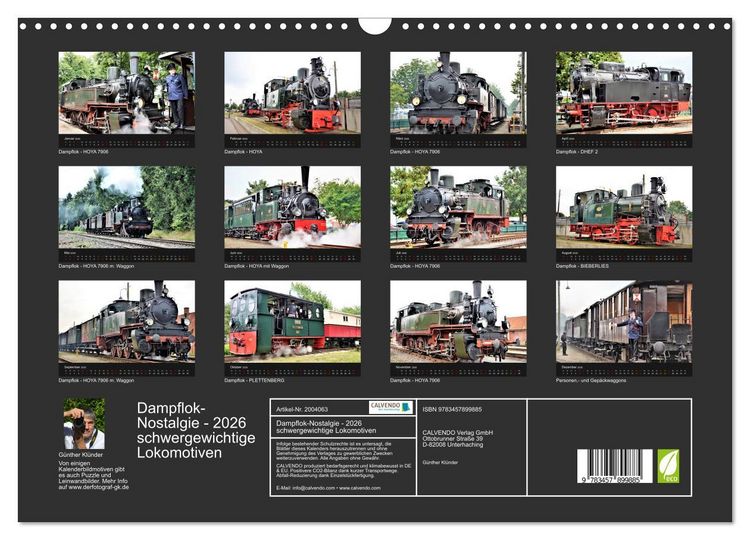 Produktbild: Dampflok-Nostalgie - 2026 schwergewichtige Lokomotiven (Wandkalender 2026 DIN A3 quer), CALVENDO Monatskalender
