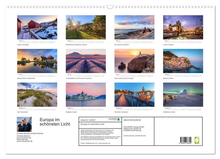 Produktbild: Europa im sch&ouml;nsten Licht (Wandkalender 2026 DIN A2 quer), CALVENDO Monatskalender