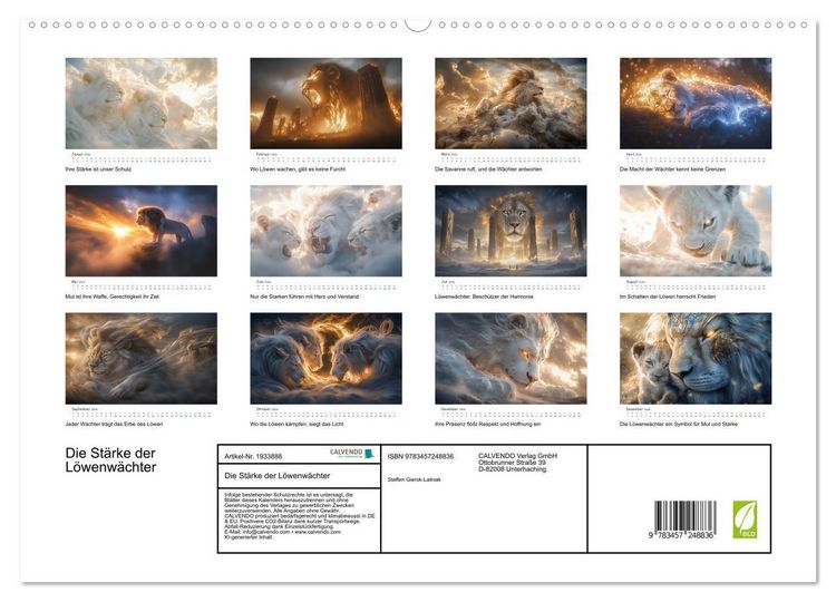 Produktbild: Die St&auml;rke der L&ouml;wenw&auml;chter (hochwertiger Premium Wandkalender 2026 DIN A2 quer), Kunstdruck in Hochglanz
